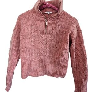 Opus Rose Pink Knit Quarter Zip Sweater Women Size 36 Flecked Chunky Pullover